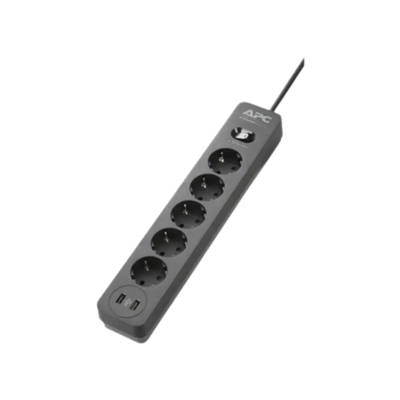 مشترك كهربائي اسود من ايه بي سي بخمسة منافذ ومنفذين USB.