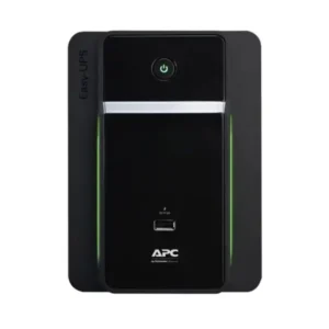 Front View of APC BVX700LUI-GR UPS – A compact 700VA/360W uninterruptible power supply (UPS) with a sleek black design, featuring LED indicators and AVR technology for power stability.