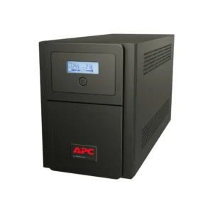 APC Easy UPS 750VA LCD screen displaying battery status and voltage levels