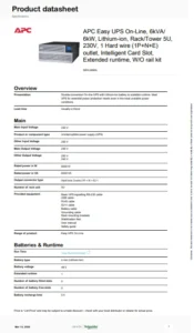 APC SRVL6KRIL Easy UPS On-Line pdf