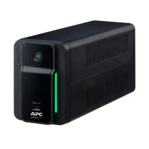 Rear View of APC BVX700LUI-GR UPS – The back panel showcasing two Schuko sockets, a USB charging port, and a power input connection, providing reliable battery backup and surge protection.