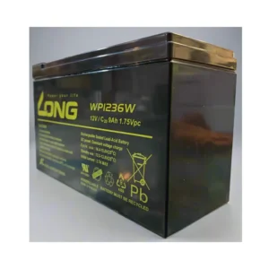 LONG WP7-12 12V 7Ah Emergency Battery – Side View Showing Full Label and Specifications
